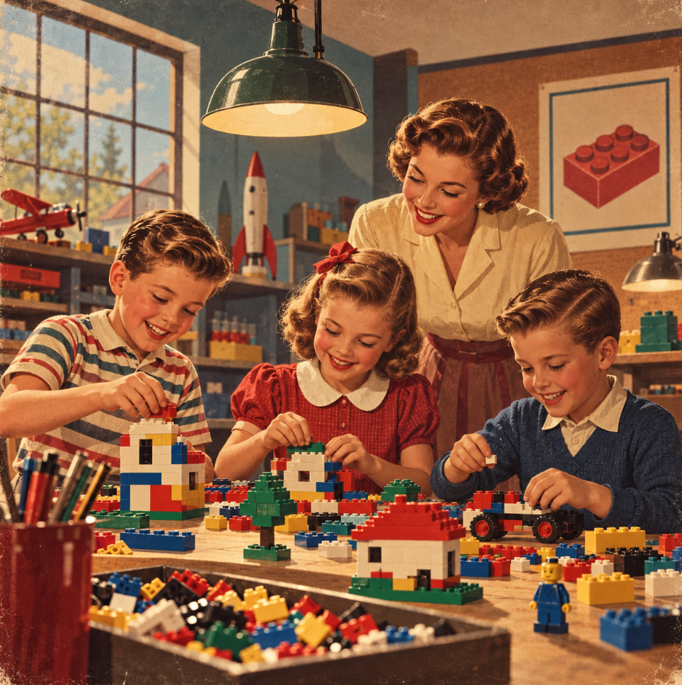 Familia construyendo con piezas